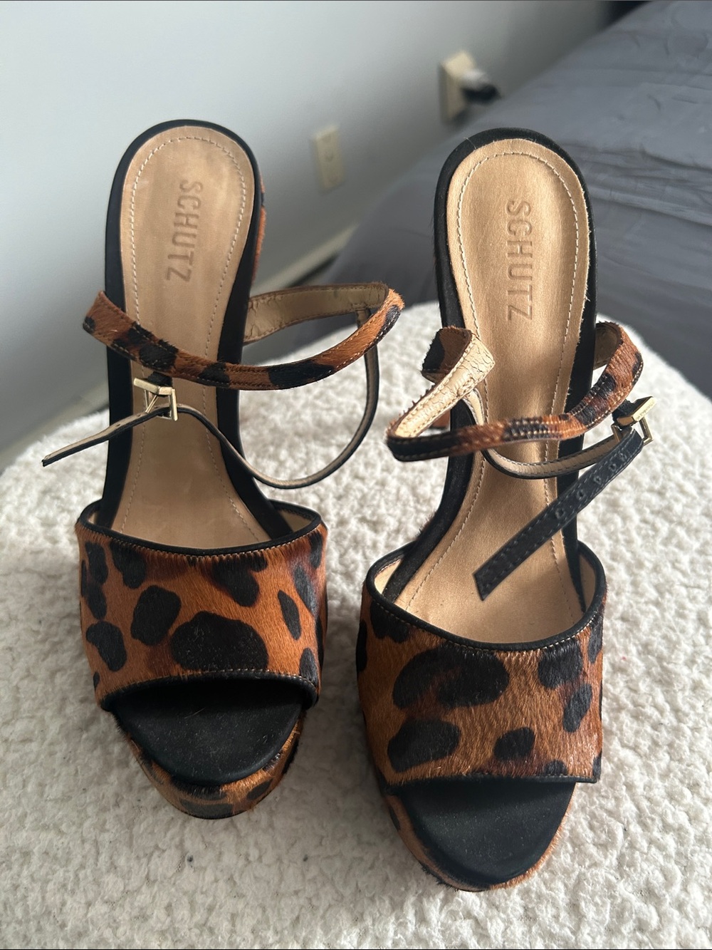 SCHUTZ Leopard-Print Strappy Platform Heels - Brown/Black